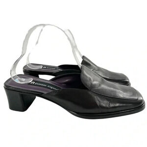 Entienne Aigner Cella heels 8.5 black leather square toe mules vintage 90s Y2k